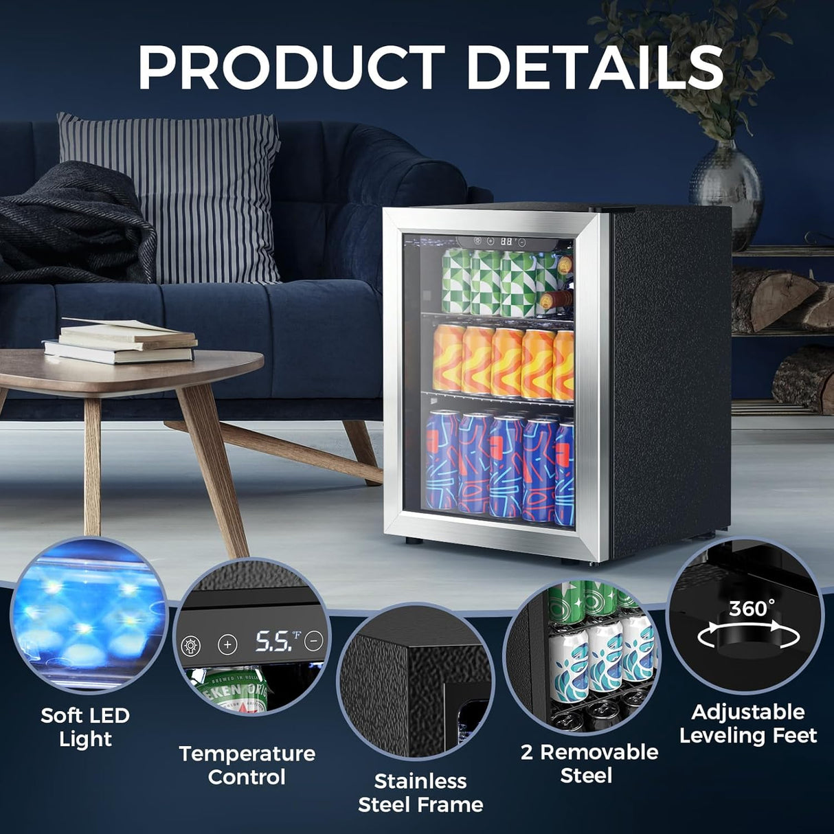 1.7 Cu. Ft Mini Beverage Refrigerator, 16 Bottles Compact Drink Cooler with Glass Door & Touch Controls - ANTARCTIC - STARBeverage Refrigerators