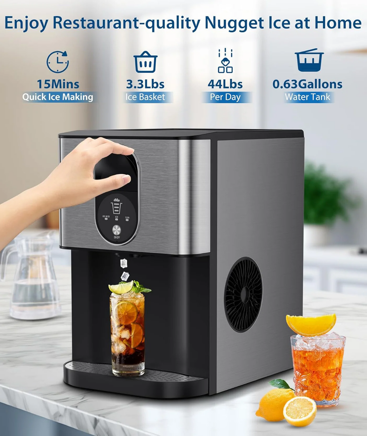 Antarctic Star Nugget Ice Maker with Soft Chewable Ice 44 Lbs/24H