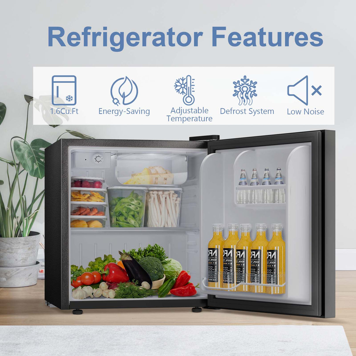 Antarctic Star 1.6Cu.Ft Compact Refrigerator Mini Fridge Glass Door Low Noise Freezer Storage of Beverages Vegetables Fruits, Black