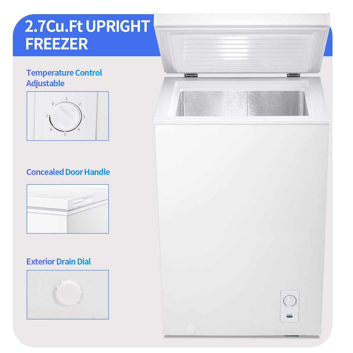 Antarctic Star 2.7 Cu. ft Chest Freezer 6.8℉to -4℉with Removable Basket Free Standing Top open Door Compact Freezer