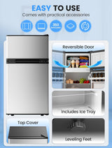 2.5 Cu.Ft Dorm Fridge with Freezer, Double Reversible Door Compact Refrigerator with 2 Removable Shelves - ANTARCTIC - STARFreezer