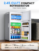 2.5 Cu.Ft Dorm Fridge with Freezer, Double Reversible Door Compact Refrigerator with 2 Removable Shelves - ANTARCTIC - STARFreezer