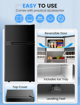 2.5 Cu.Ft Dorm Fridge with Freezer, Double Reversible Door Compact Refrigerator with 2 Removable Shelves - ANTARCTIC - STARFreezer