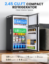 2.5 Cu.Ft Dorm Fridge with Freezer, Double Reversible Door Compact Refrigerator with 2 Removable Shelves - ANTARCTIC - STARFreezer