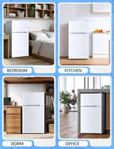 2.5 Cu.Ft Dorm Fridge with Freezer, Double Reversible Door Compact Refrigerator with 2 Removable Shelves - ANTARCTIC - STARFreezer