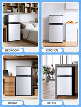 2.5 Cu.Ft Dorm Fridge with Freezer, Double Reversible Door Compact Refrigerator with 2 Removable Shelves - ANTARCTIC - STARFreezer