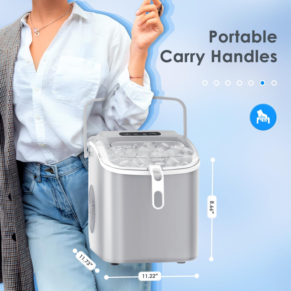 Antarctic-Star Countertop Ice Maker Machine 6-Minute Fast Bullet Ice Simple Handle Automatic Cleaning Suitable for Household Small Student Dormitory and Bar Party