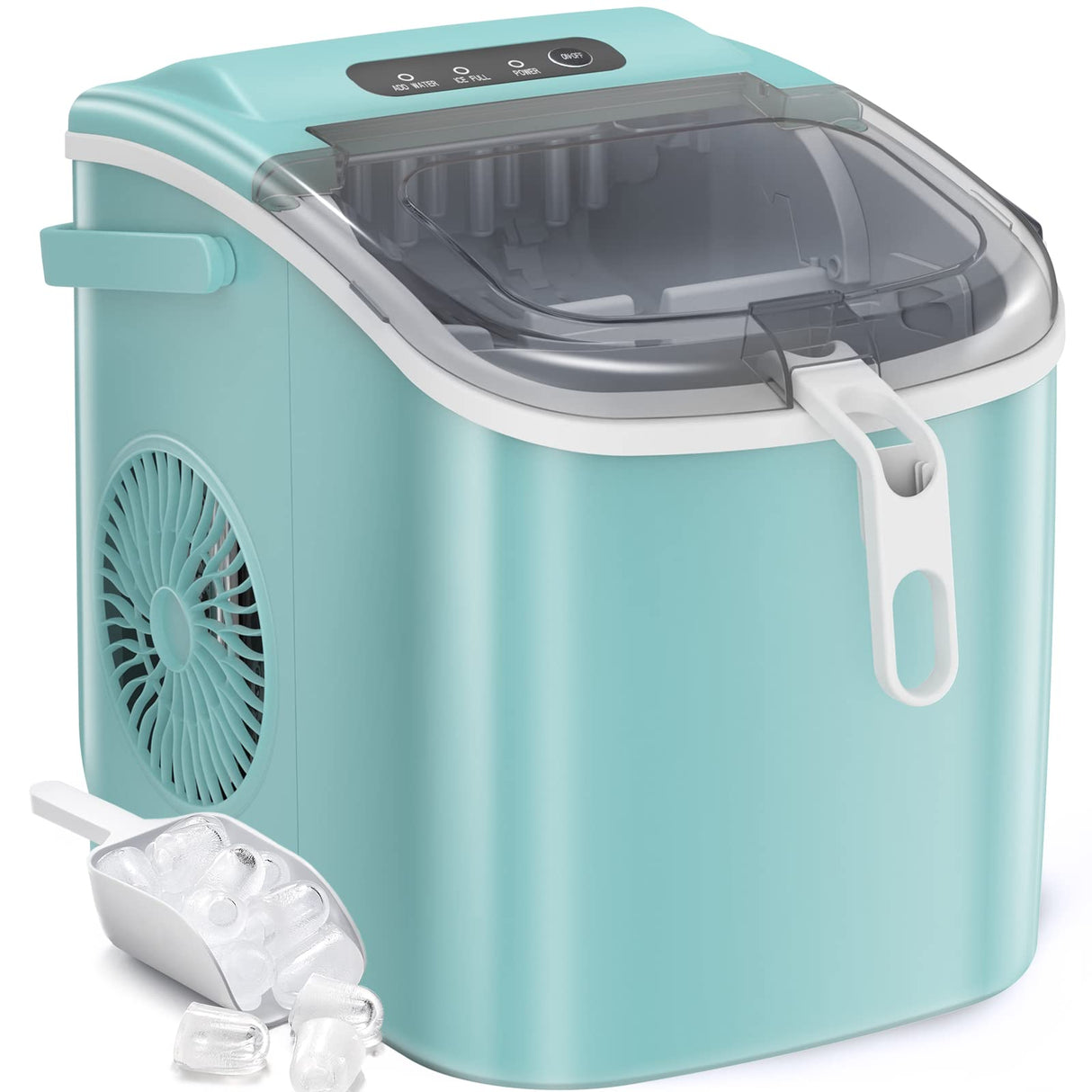 Antarctic-Star Countertop Ice Maker Machine 6-Minute Fast Bullet Ice Simple Handle Automatic Cleaning Suitable for Household Small Student Dormitory and Bar Party