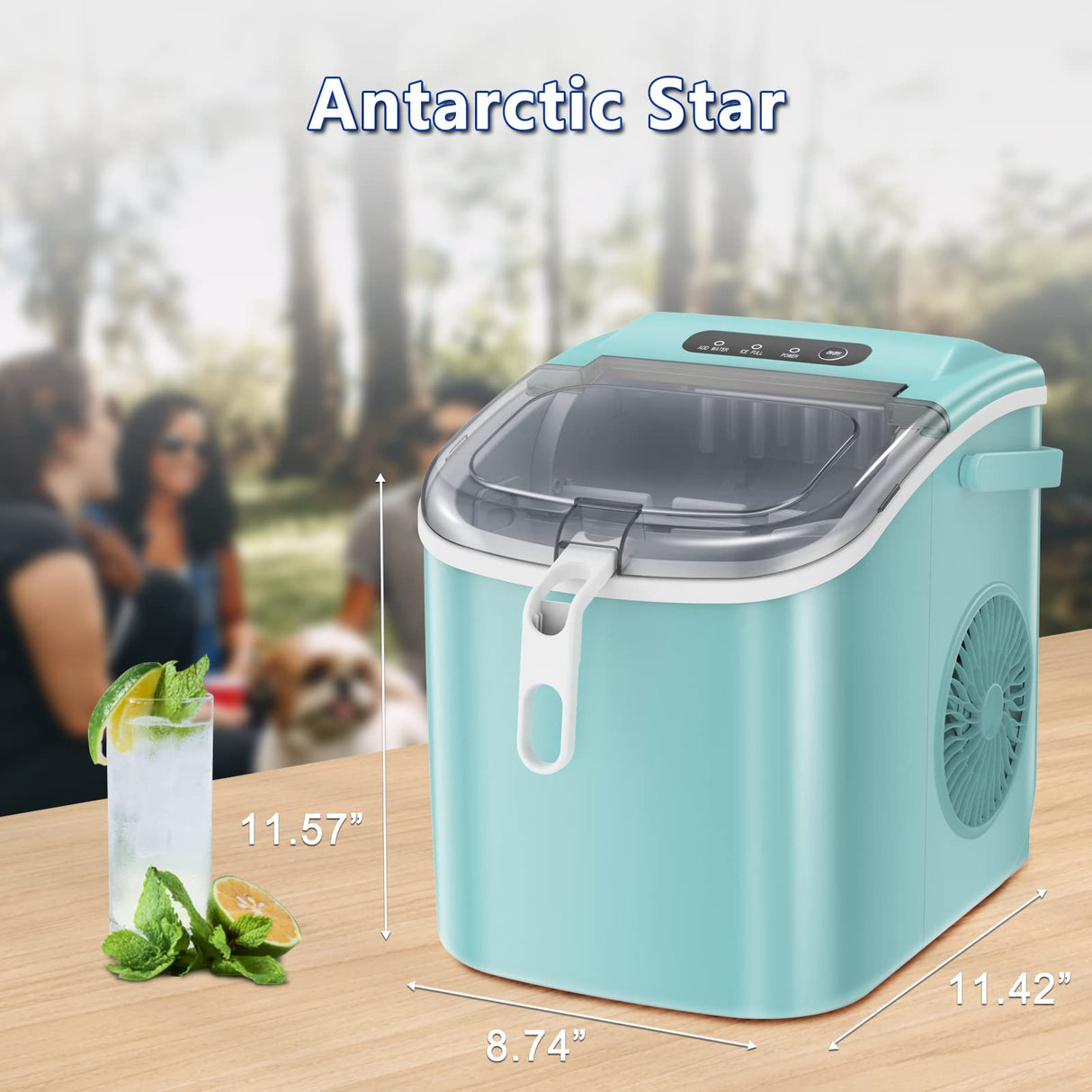 Antarctic-Star Countertop Ice Maker Machine 6-Minute Fast Bullet Ice Simple Handle Automatic Cleaning Suitable for Household Small Student Dormitory and Bar Party