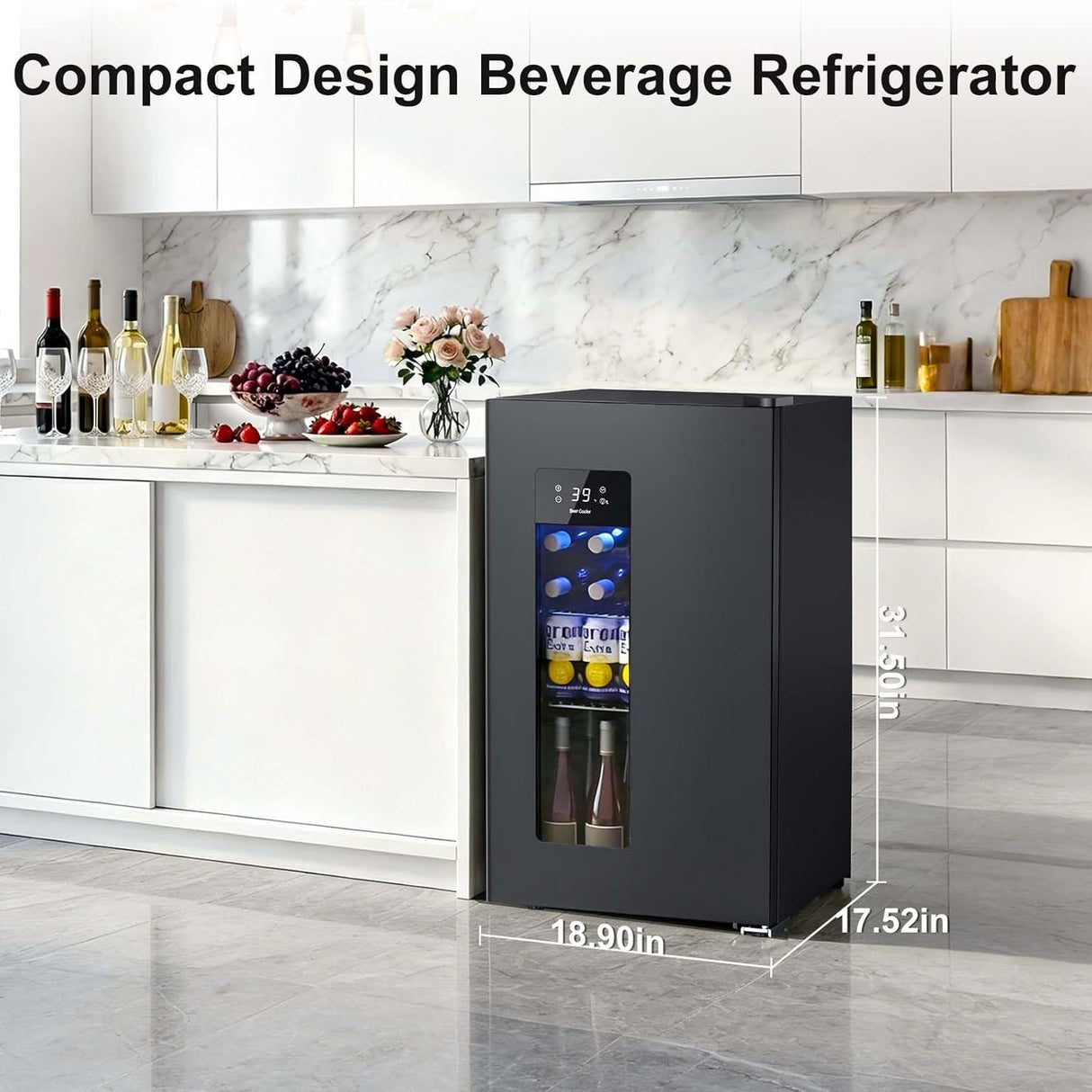 3.2 Cu.Ft Mini Fridge Auto Defrost Beverage Refrigerator, 130 Can with Glass Door &Adjustable Shelves - ANTARCTIC - STARBeverage Refrigerators