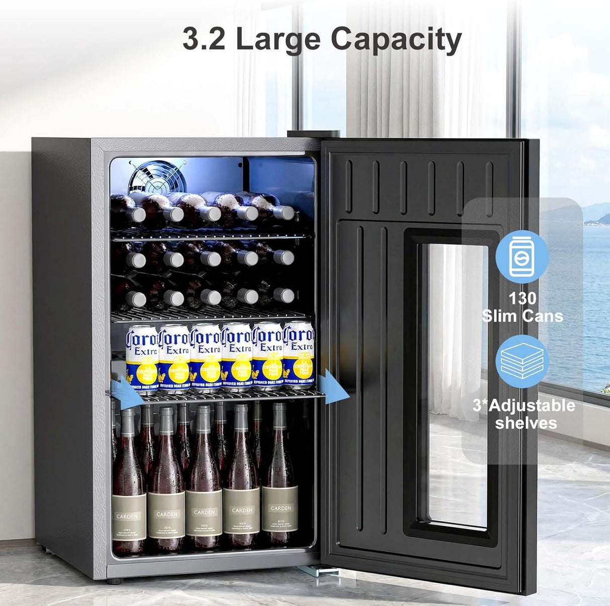 3.2 Cu.Ft Mini Fridge Auto Defrost Beverage Refrigerator, 130 Can with Glass Door &Adjustable Shelves - ANTARCTIC - STARBeverage Refrigerators