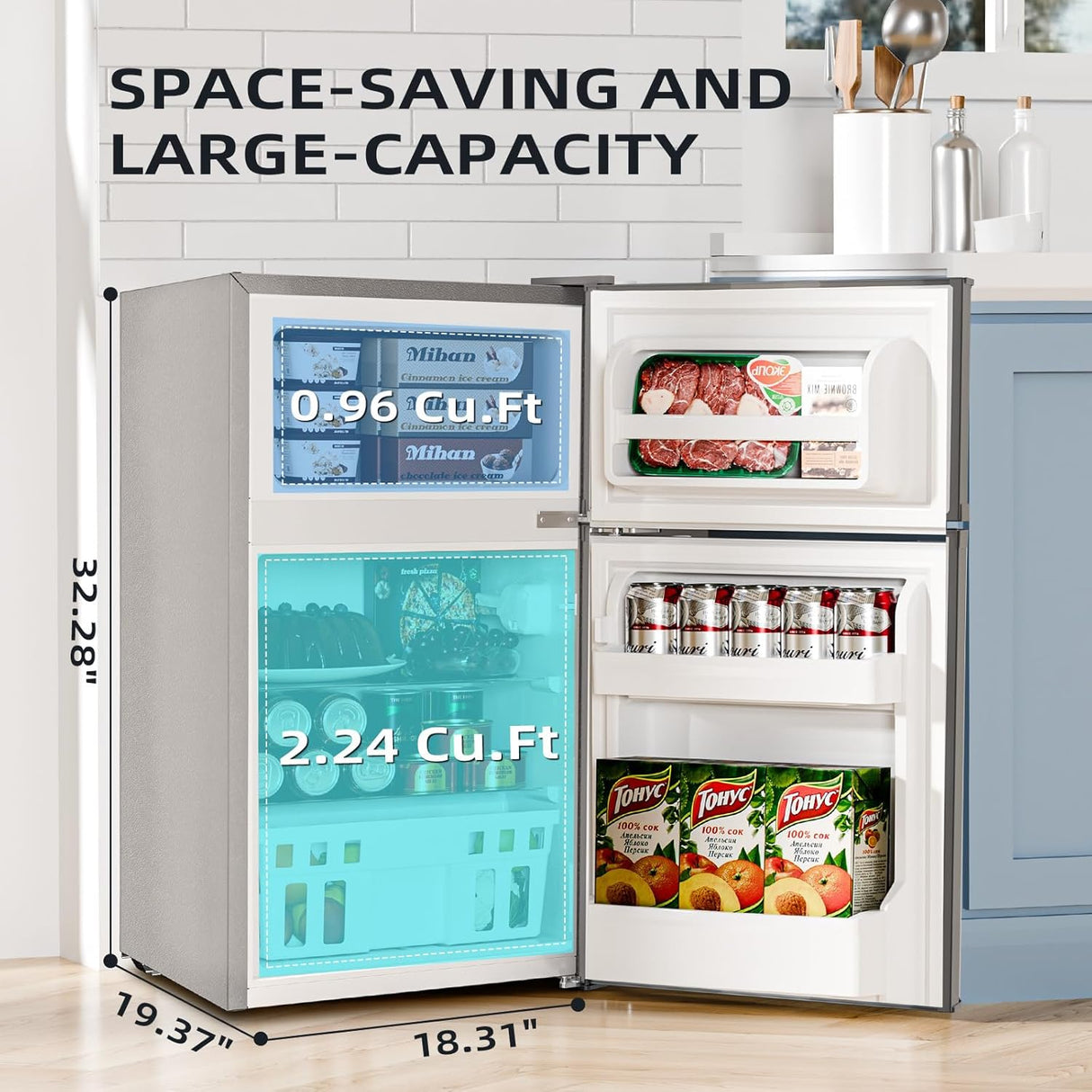 3.2 Cu.Ft,Mini Refrigerator with Freezer,Double Door Mini Fridge - ANTARCTIC - STARMini Fridge