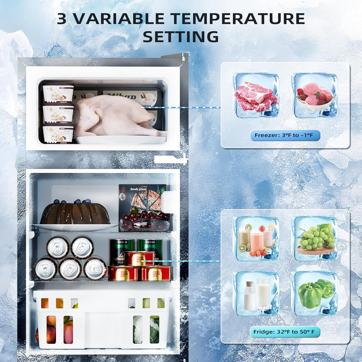 3.2 Cu.Ft,Mini Refrigerator with Freezer,Double Door Mini Fridge - ANTARCTIC - STARMini Fridge