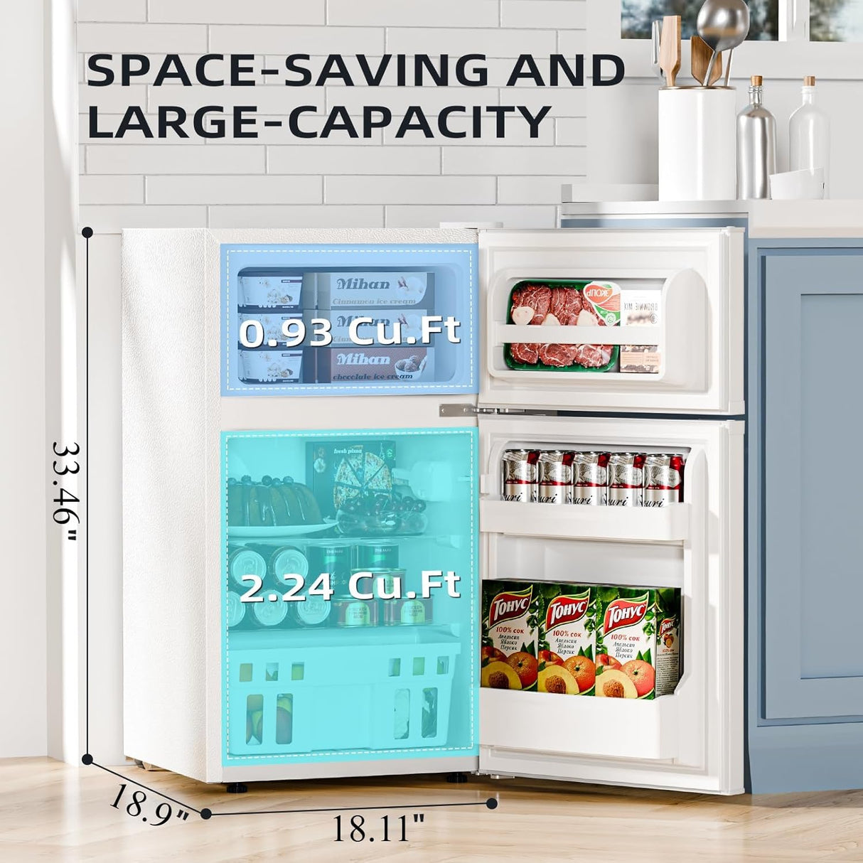 3.2 Cu.Ft,Mini Refrigerator with Freezer,Double Door Mini Fridge - ANTARCTIC - STARMini Fridge