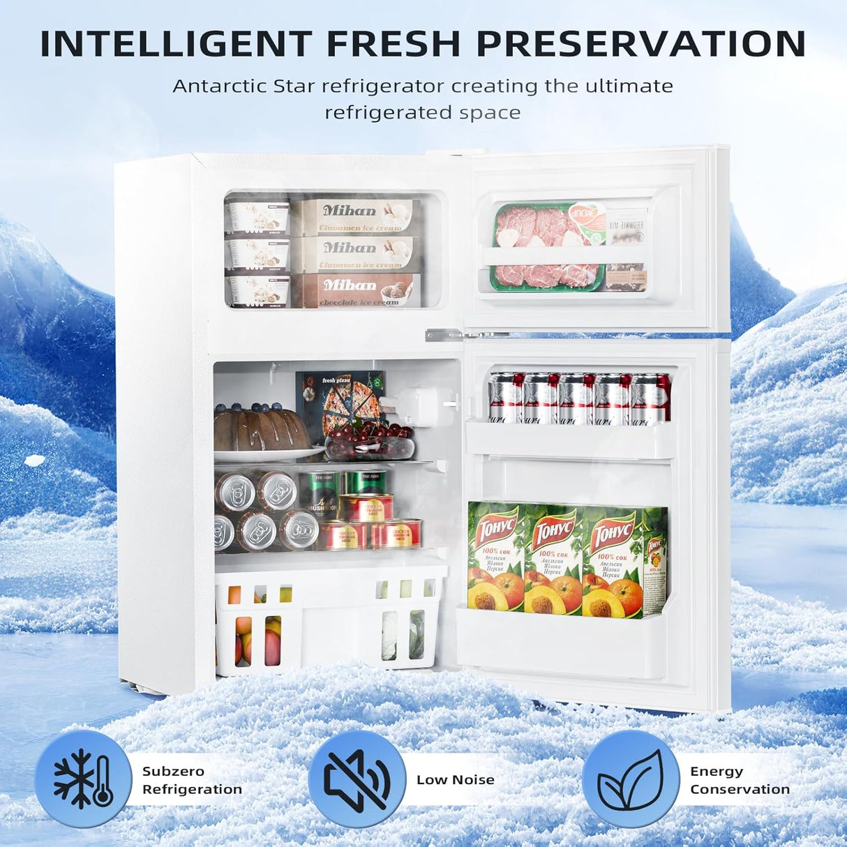 3.2 Cu.Ft,Mini Refrigerator with Freezer,Double Door Mini Fridge - ANTARCTIC - STARMini Fridge