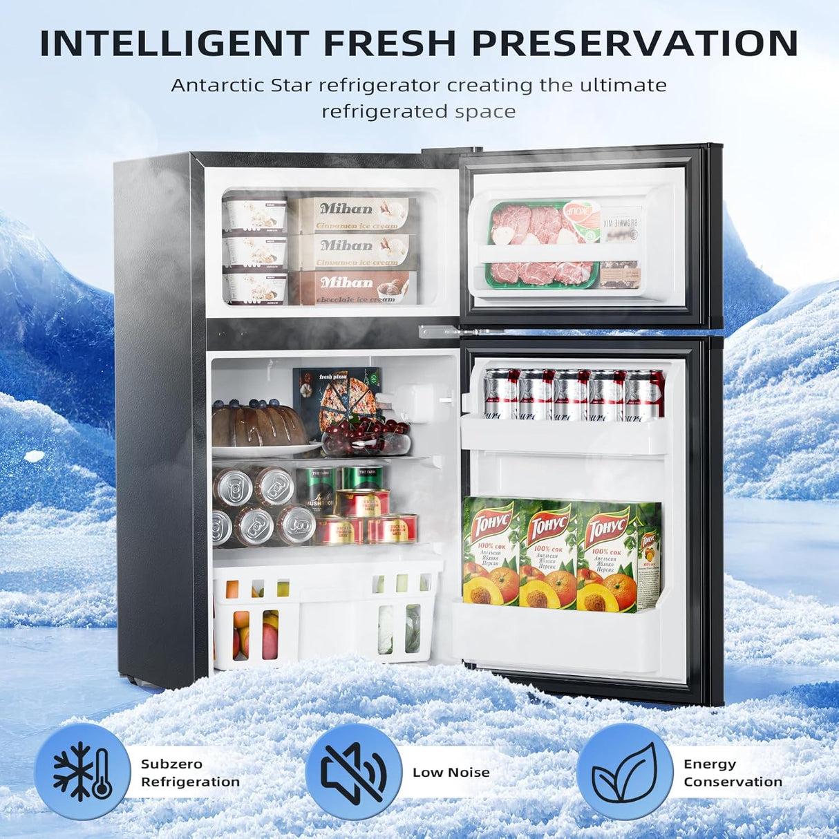 3.2 Cu.Ft,Mini Refrigerator with Freezer,Double Door Mini Fridge - ANTARCTIC - STARMini Fridge