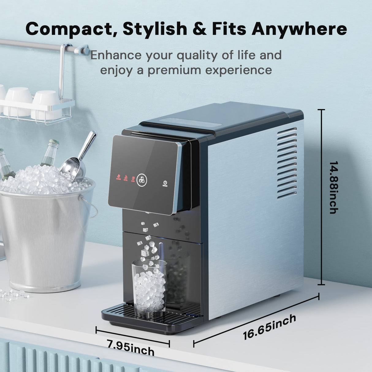 33LBS/24H Countertop Nugget Ice Maker Pebble Sonic Ice Machine Countertop, Touch-Free Ice, Self-Cleaning, Mistalo Drop Slim for Home Kitchen Office - ANTARCTIC-STARice maker