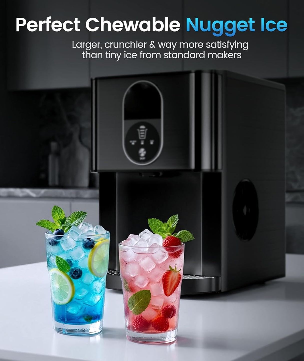 33LBS/24H Countertop Nugget Ice Maker Pebble Sonic Ice Machine Countertop, Touch - Free Ice, Self - Cleaning, Mistalo Drop Slim for Home Kitchen Office - ANTARCTIC - STARice maker