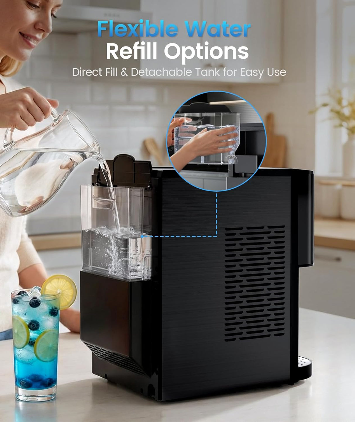 33LBS/24H Countertop Nugget Ice Maker Pebble Sonic Ice Machine Countertop, Touch - Free Ice, Self - Cleaning, Mistalo Drop Slim for Home Kitchen Office - ANTARCTIC - STARice maker