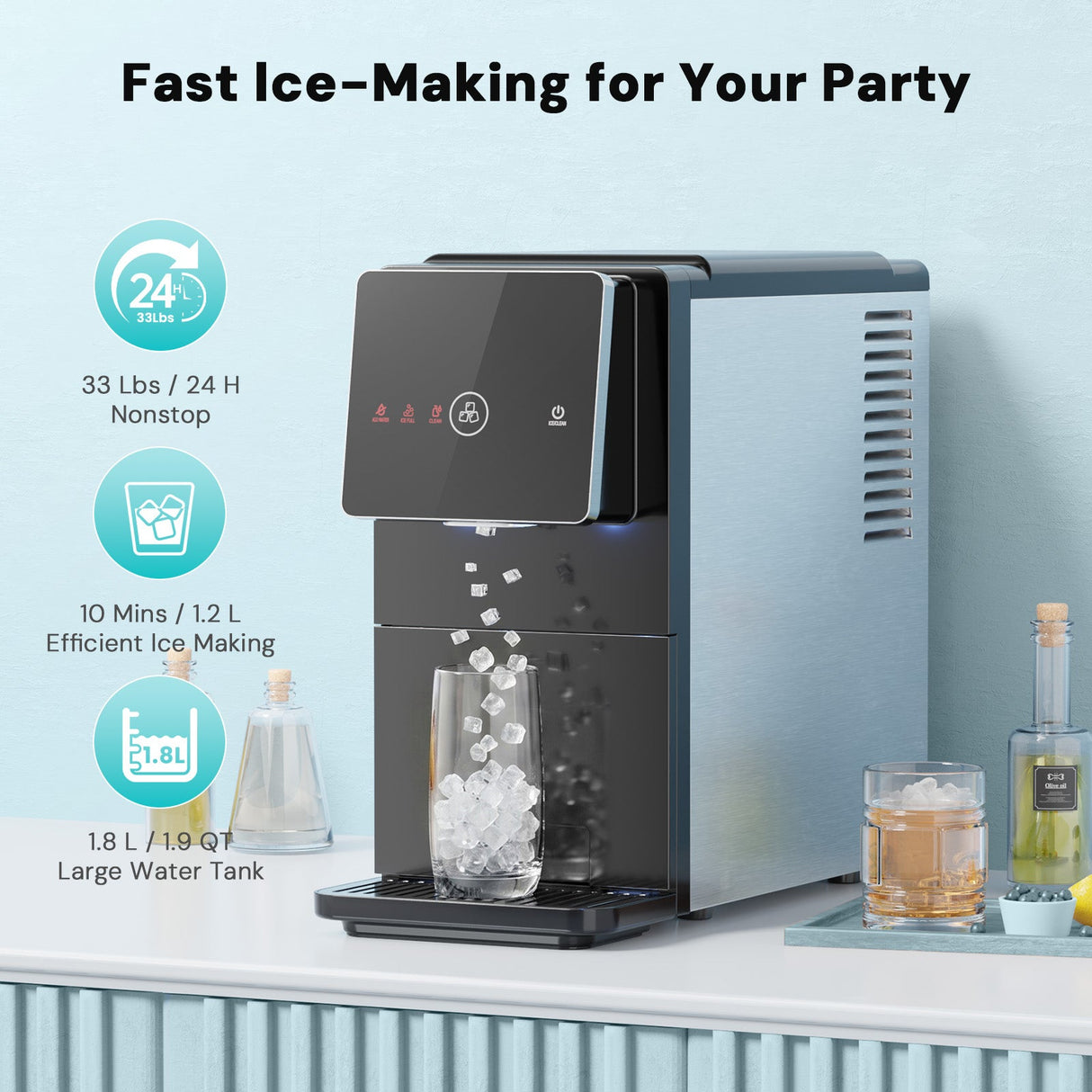33LBS/24H Countertop Nugget Ice Maker Pebble Sonic Ice Machine Countertop, Touch-Free Ice, Self-Cleaning, Mistalo Drop Slim for Home Kitchen Office - ANTARCTIC-STARice maker