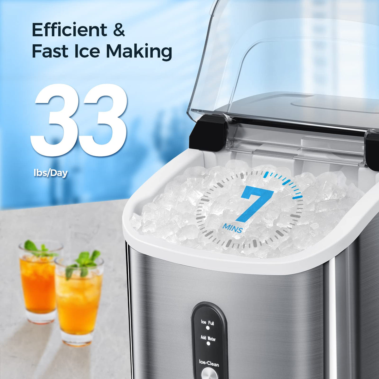 Antarctic-star Nugget Ice Maker Countertop, Portable Ice Maker Machine with Self-Cleaning Function