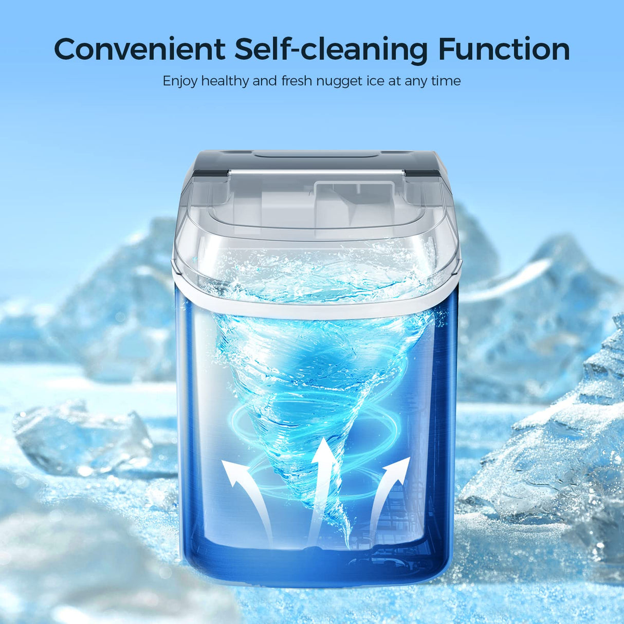 Antarctic-star Nugget Ice Maker Countertop, Portable Ice Maker Machine with Self-Cleaning Function