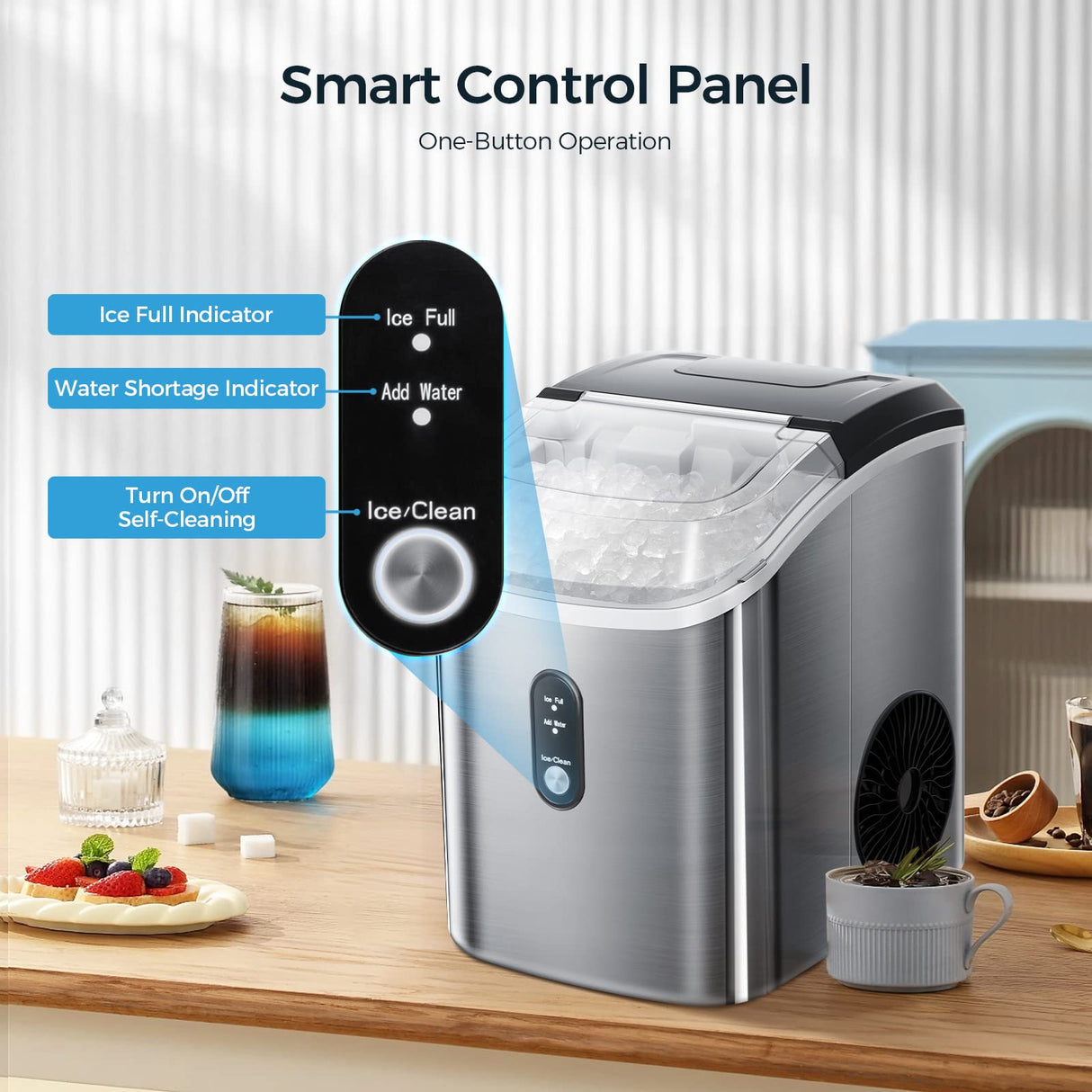 Antarctic-star Nugget Ice Maker Countertop, Portable Ice Maker Machine with Self-Cleaning Function
