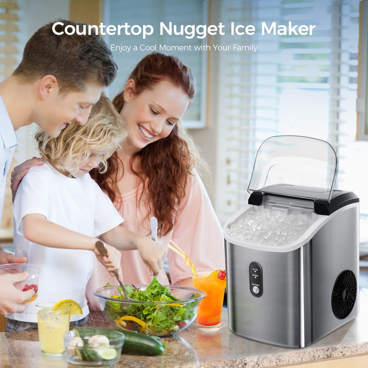 Antarctic-star Nugget Ice Maker Countertop, Portable Ice Maker Machine with Self-Cleaning Function