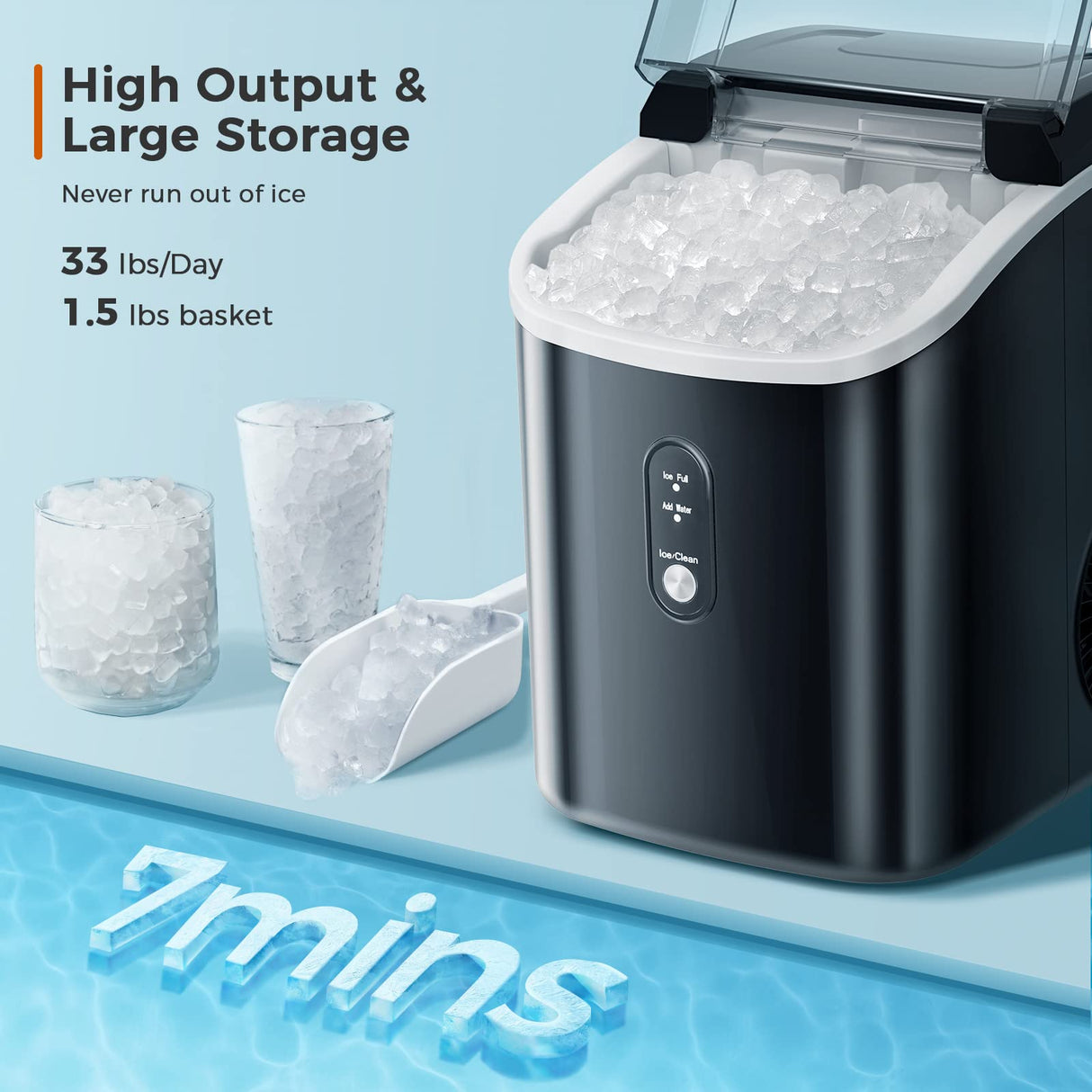 Antarctic-star Nugget Ice Maker Countertop, Portable Ice Maker Machine with Self-Cleaning Function