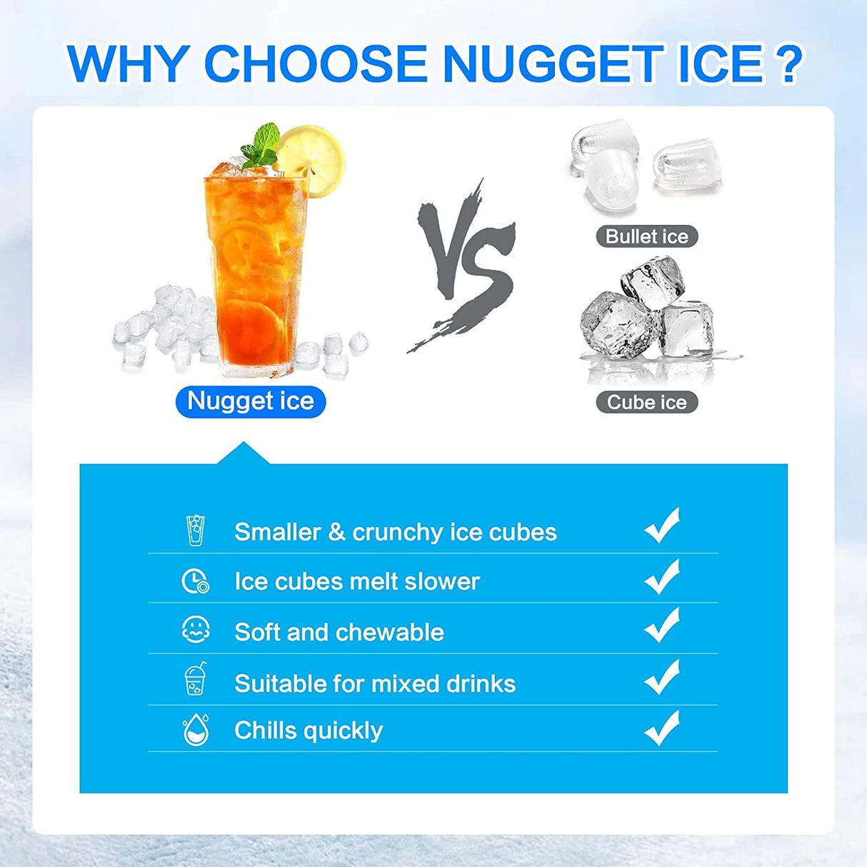 Antarctic-star Nugget Ice Maker Countertop, Portable Ice Maker Machine with Self-Cleaning Function