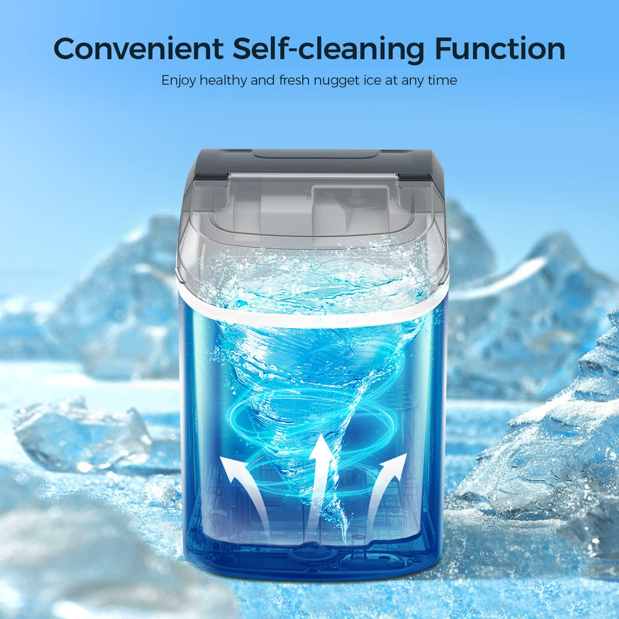 Antarctic-star Nugget Ice Maker Countertop, Portable Ice Maker Machine with Self-Cleaning Function