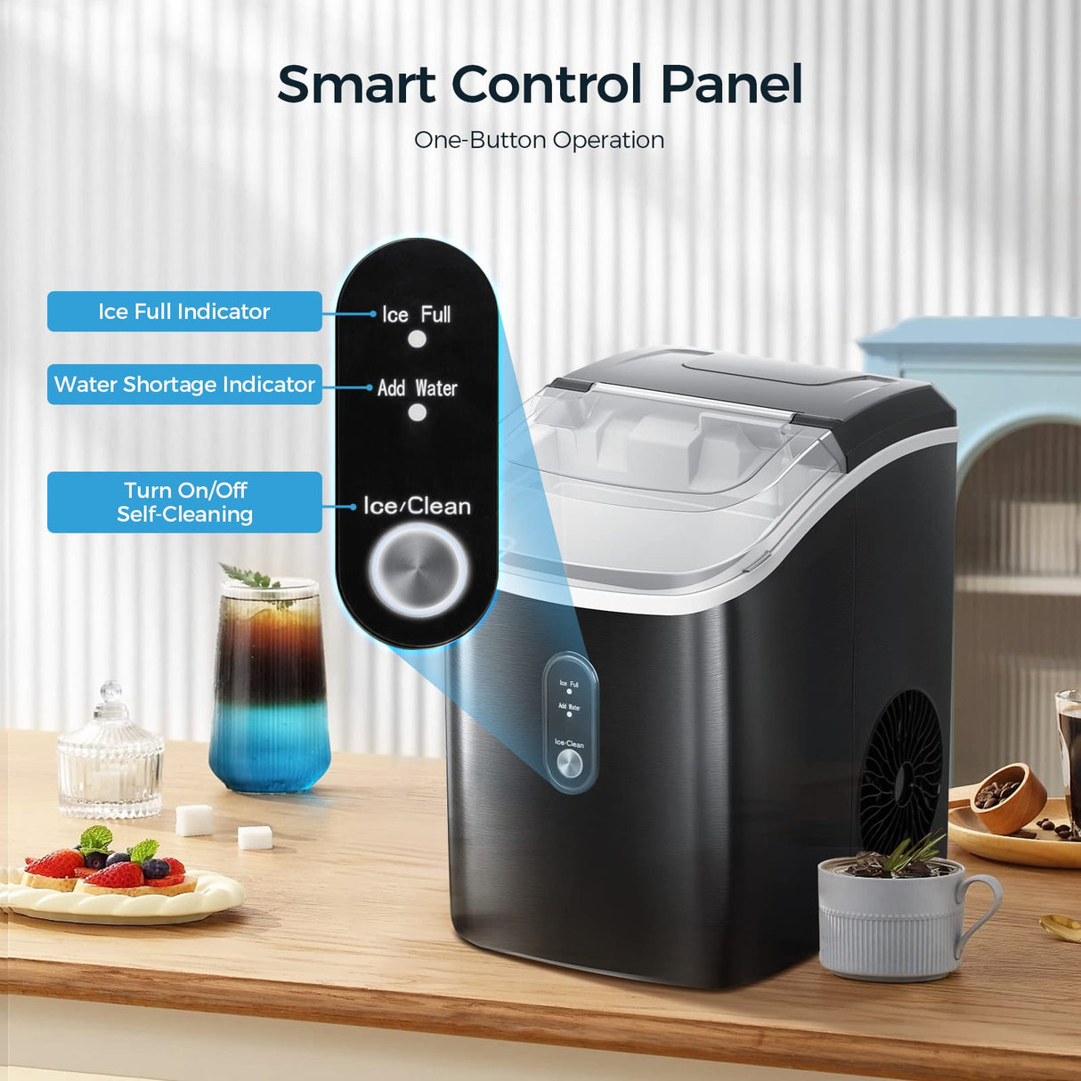 Antarctic-star Nugget Ice Maker Countertop, Portable Ice Maker Machine with Self-Cleaning Function