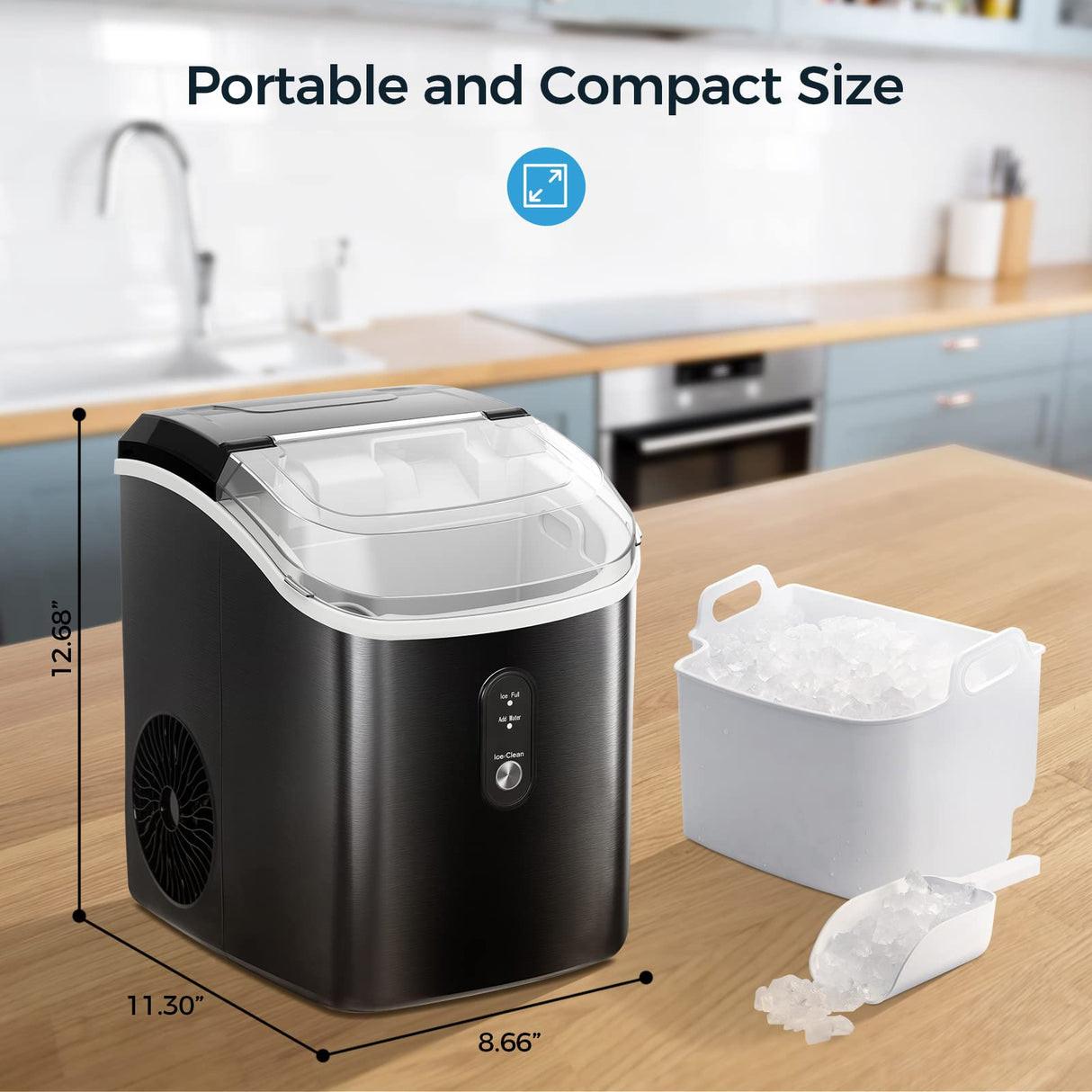 Antarctic-star Nugget Ice Maker Countertop, Portable Ice Maker Machine with Self-Cleaning Function