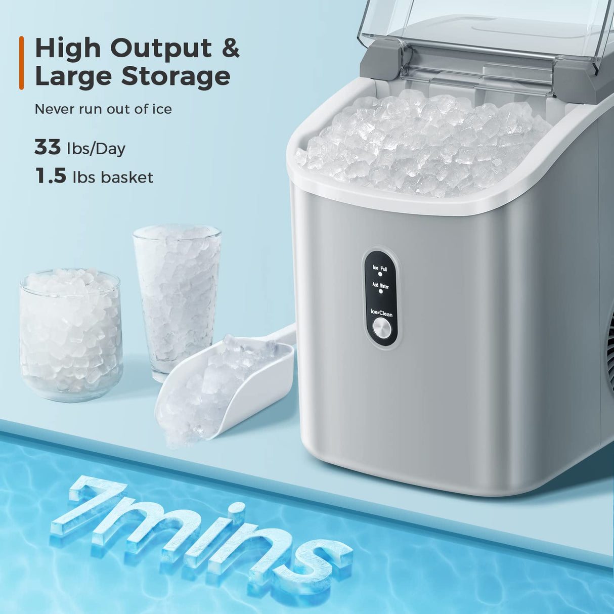Antarctic-star Nugget Ice Maker Countertop, Portable Ice Maker Machine with Self-Cleaning Function