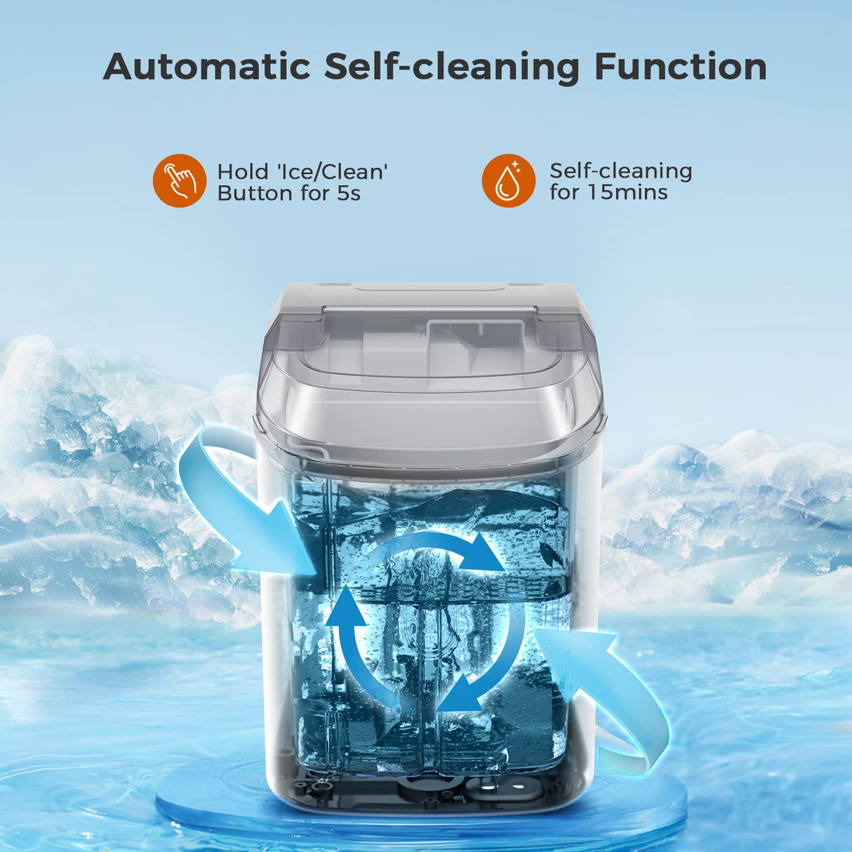 Antarctic-star Nugget Ice Maker Countertop, Portable Ice Maker Machine with Self-Cleaning Function