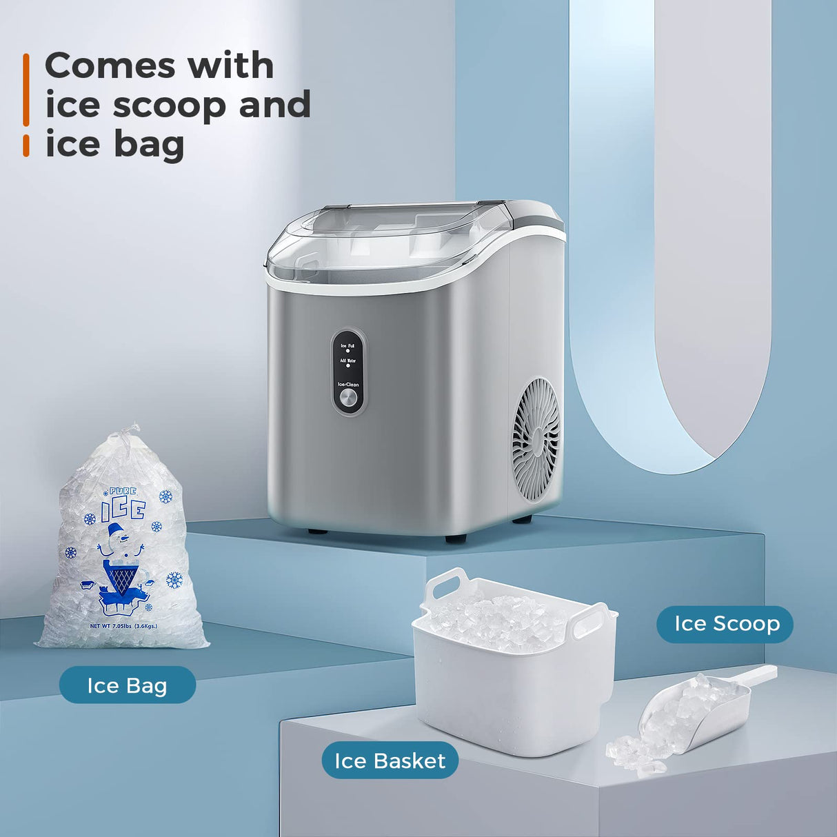 Antarctic-star Nugget Ice Maker Countertop, Portable Ice Maker Machine with Self-Cleaning Function