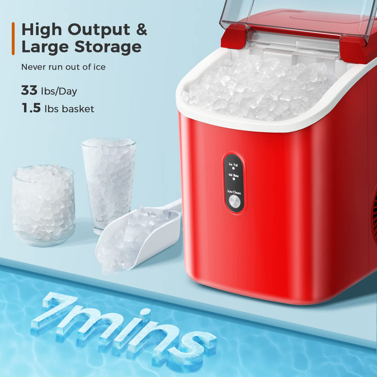 Antarctic-star Nugget Ice Maker Countertop, Portable Ice Maker Machine with Self-Cleaning Function