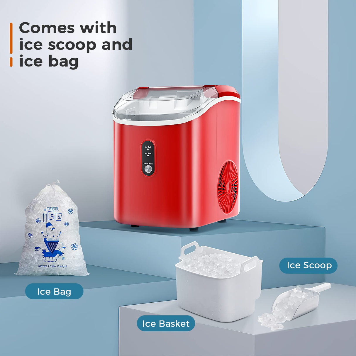 Antarctic-star Nugget Ice Maker Countertop, Portable Ice Maker Machine with Self-Cleaning Function