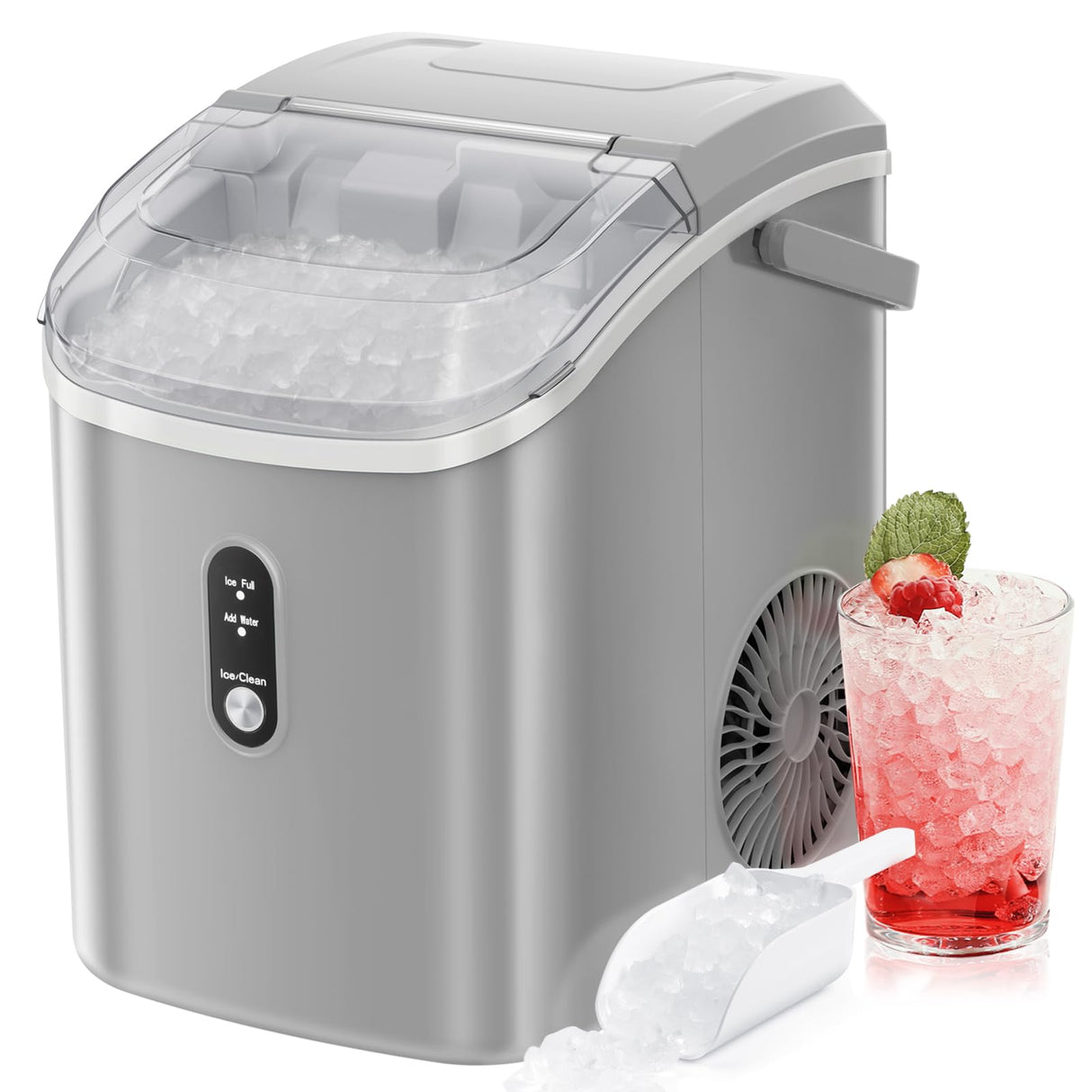 Nugget Countertop Ice Maker with Soft Chewable Ice, 34Lbs/24H, Pebble Portable Ice Machine with Ice Scoop, Self-Cleaning