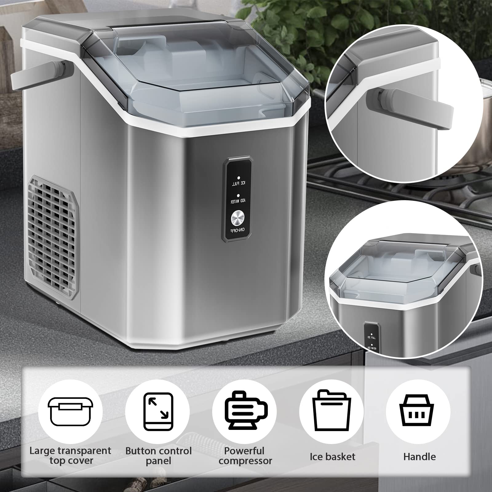 Nugget Countertop Ice Maker with Soft Chewable Ice, 34Lbs/24H, Pebble –  ANTARCTIC-STAR