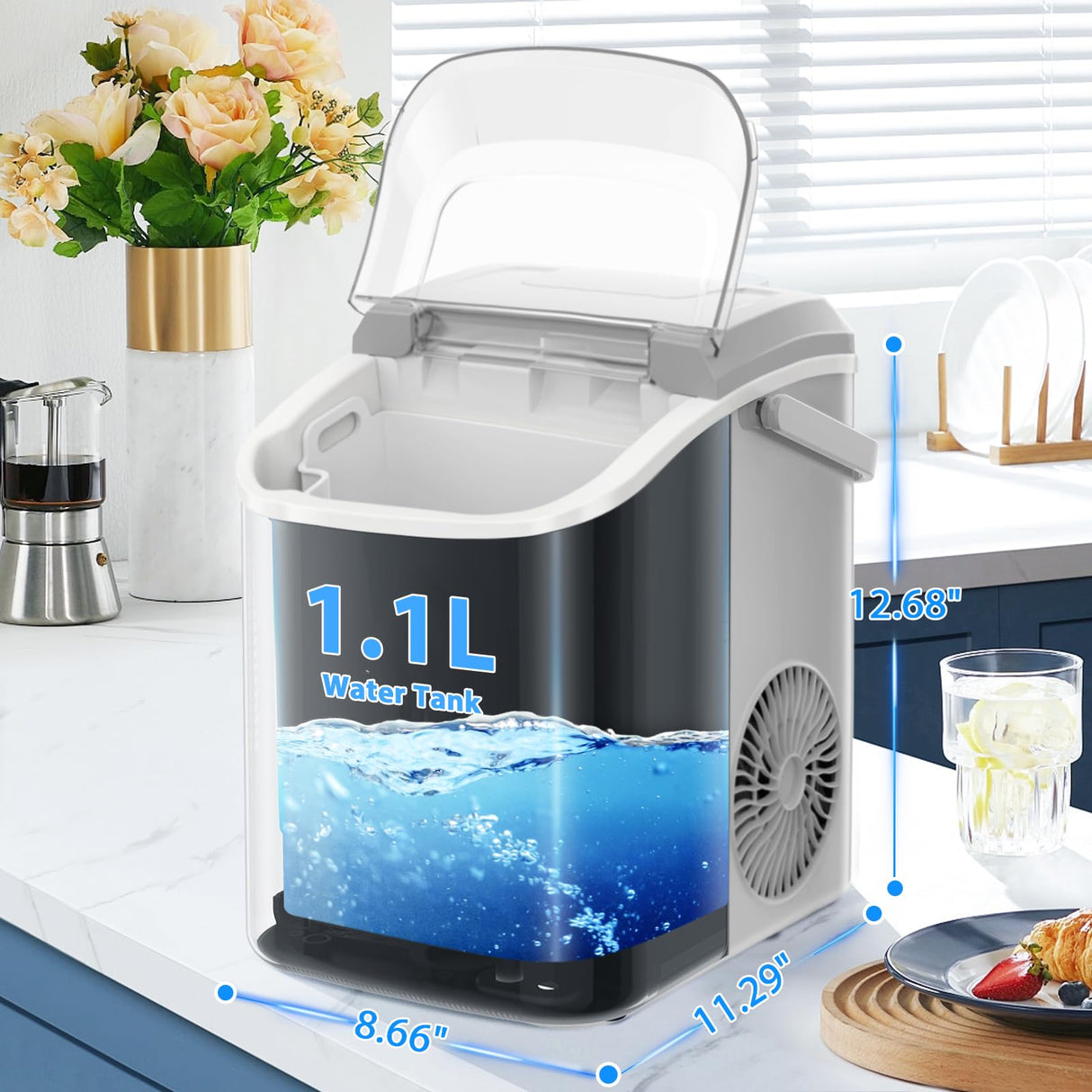 Nugget Countertop Ice Maker with Soft Chewable Ice, 34Lbs/24H, Pebble Portable Ice Machine with Ice Scoop, Self-Cleaning