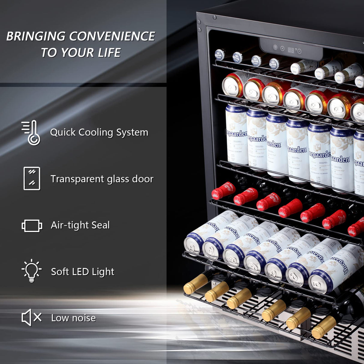 Antarctic Star 5.1 Cu.Ft Beverage Refrigerator- Wine Cooler Low Noise Transparent Glass Door LED Light Stainless Steel Efficient Cooling System