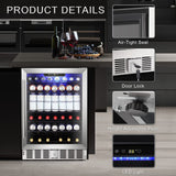 Antarctic Star 5.1 Cu.Ft Beverage Refrigerator- Wine Cooler Low Noise Transparent Glass Door LED Light Stainless Steel Efficient Cooling System