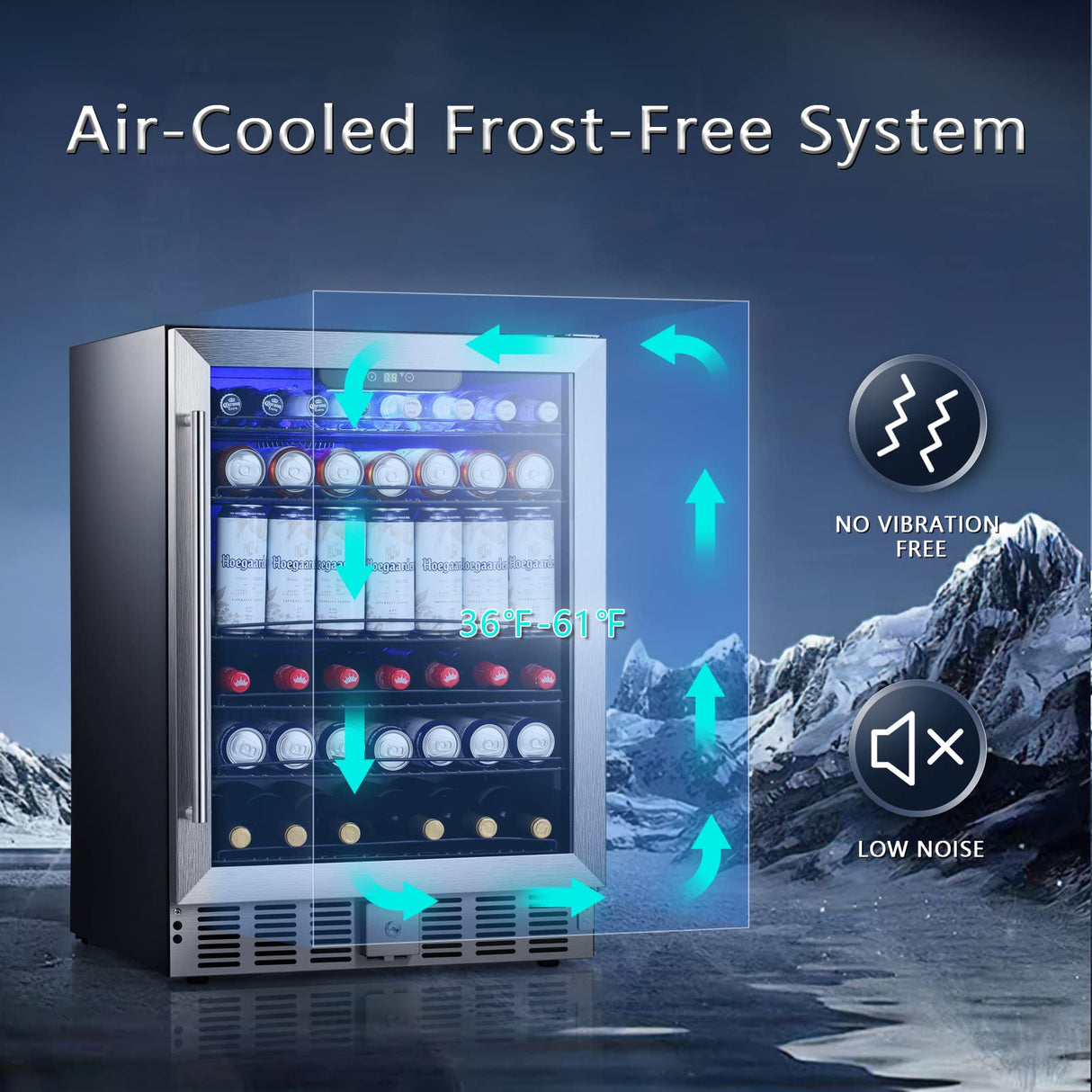 Antarctic Star 5.1 Cu.Ft Beverage Refrigerator- Wine Cooler Low Noise Transparent Glass Door LED Light Stainless Steel Efficient Cooling System