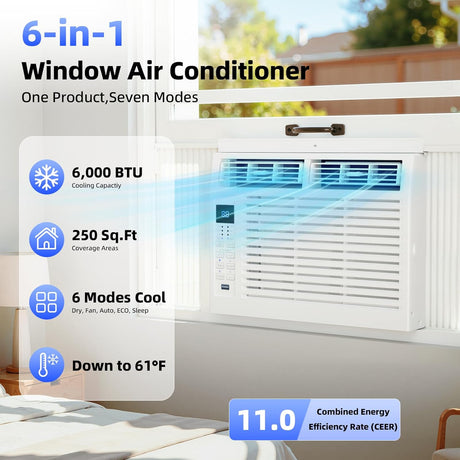 6,000 BTU Window Air Conditioner, 6 in 1 Modes Air Conditioner Window Unit with Remote Control - ANTARCTIC - STARAir Conditioner