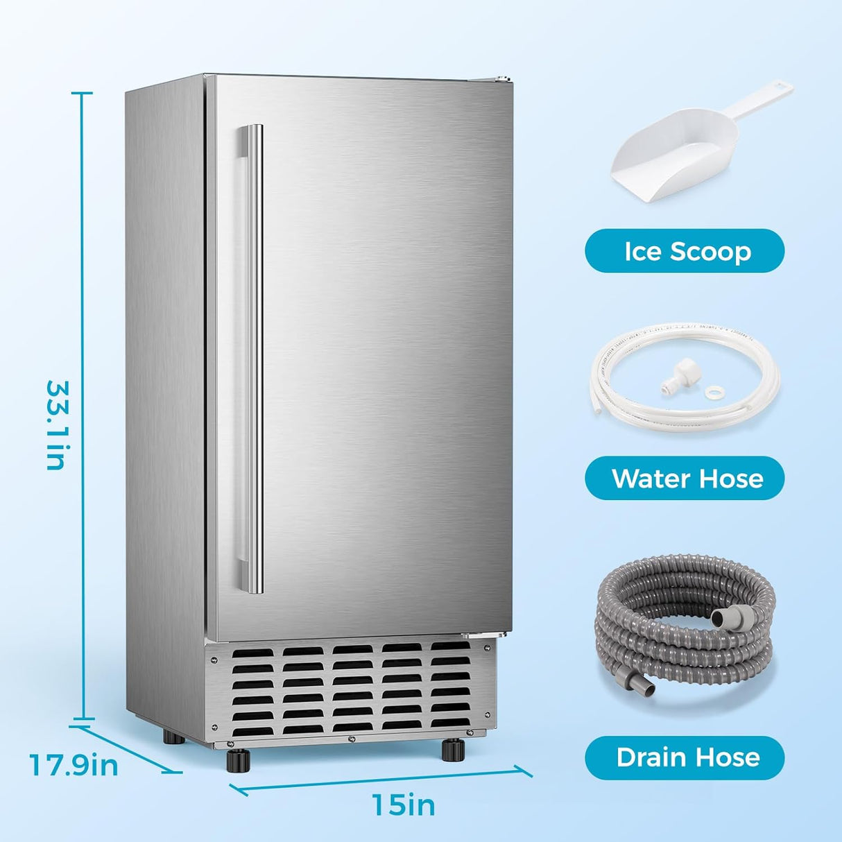 68Lbs/Day Ice Maker with Double Ice Baskets, Bulit - in Freestanding Ice Machine, 24H Timer & Self - Cleaning, for Commercial & Home Use(Silver) - ANTARCTIC - STARice maker