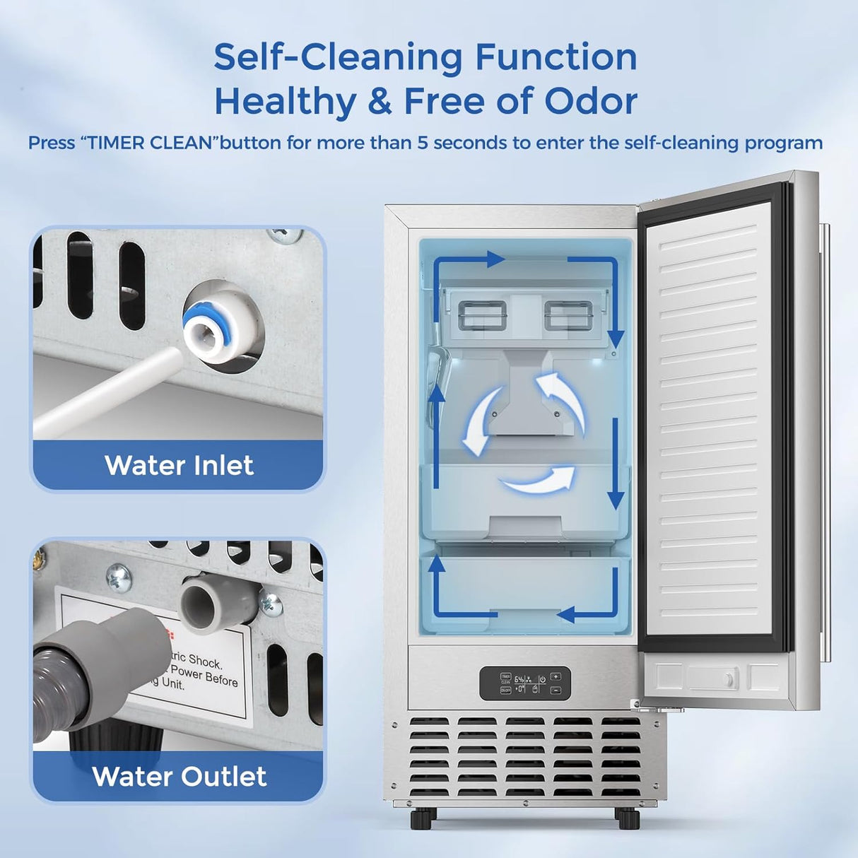 68Lbs/Day Ice Maker with Double Ice Baskets, Bulit - in Freestanding Ice Machine, 24H Timer & Self - Cleaning, for Commercial & Home Use(Silver) - ANTARCTIC - STARice maker