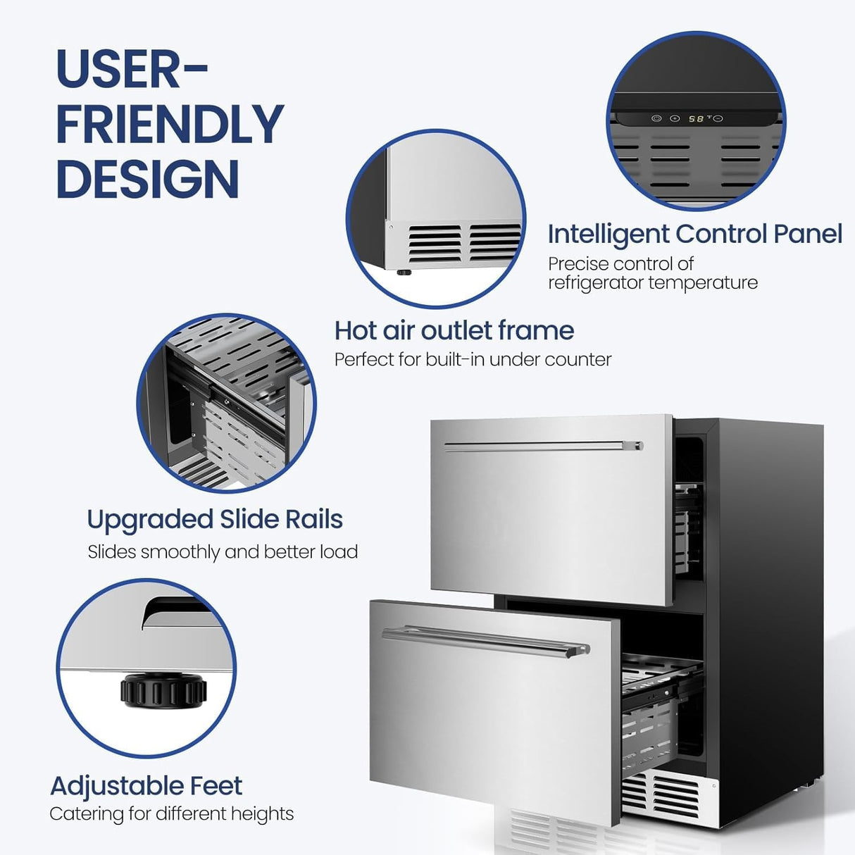 GlideFreezer_Under Counter Refrigerator, 24 Inch Double Drawer Beverage Fridge F58145