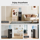 Multifunctional water cooler in living room, kitchen, and office settings with 'Enjoy Anywhere' text.