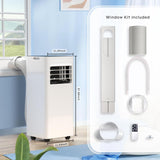 Portable air conditioner with window kit components displayed on a white background.